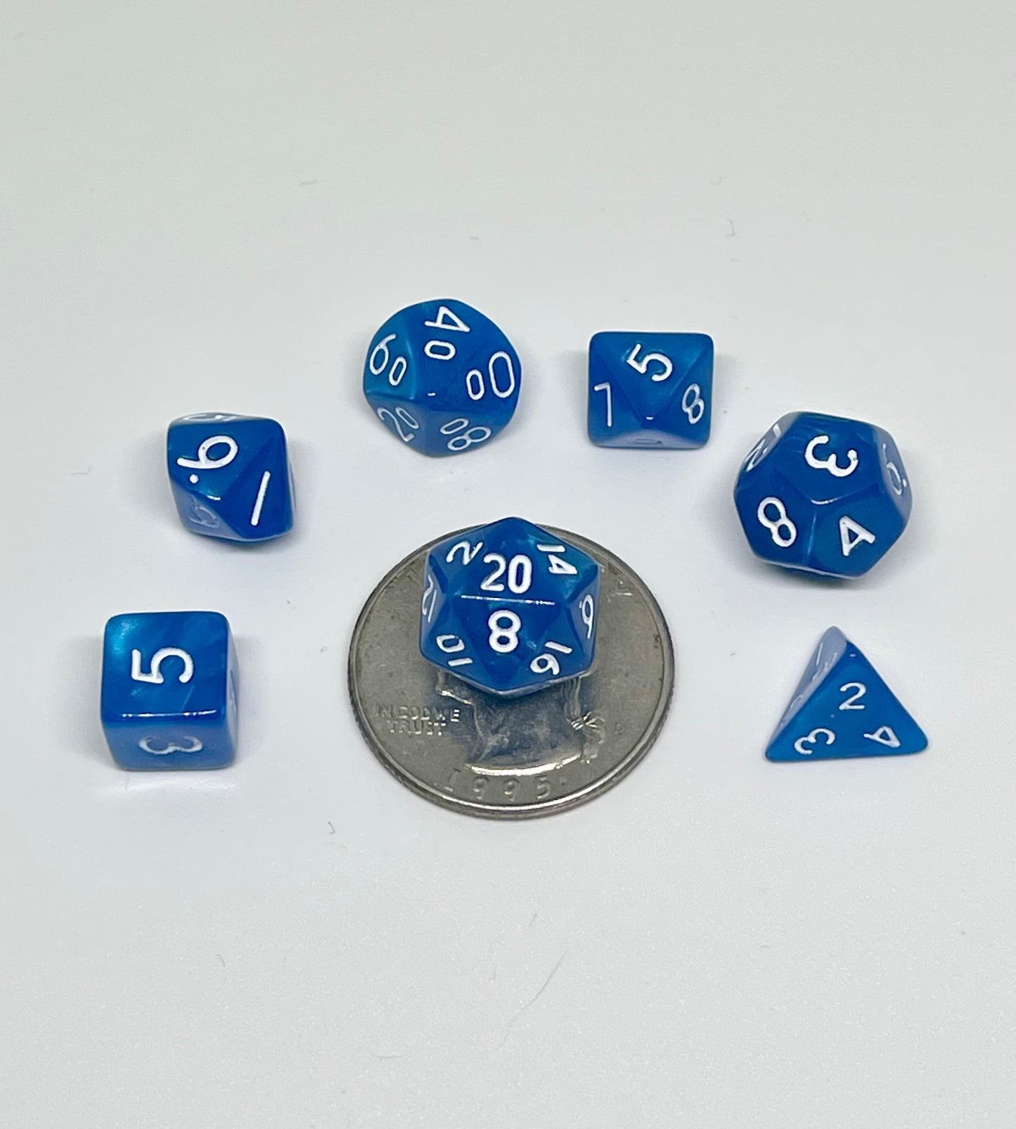 Blue & White 10mm Mini Poly Dice Set