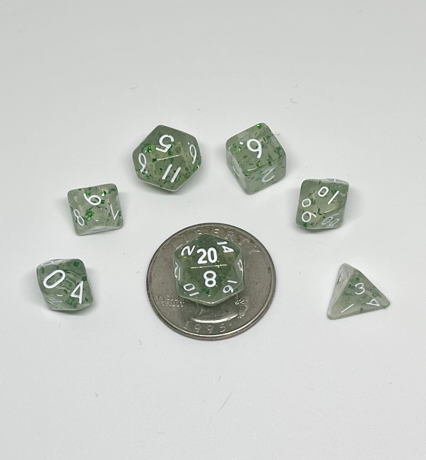 Green Glitter 10mm Mini Poly Dice Set