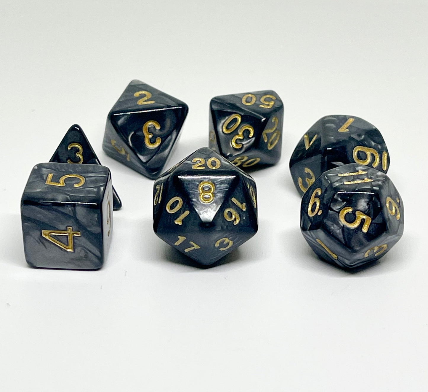 Black Marble Acrylic 7pc Dice Set