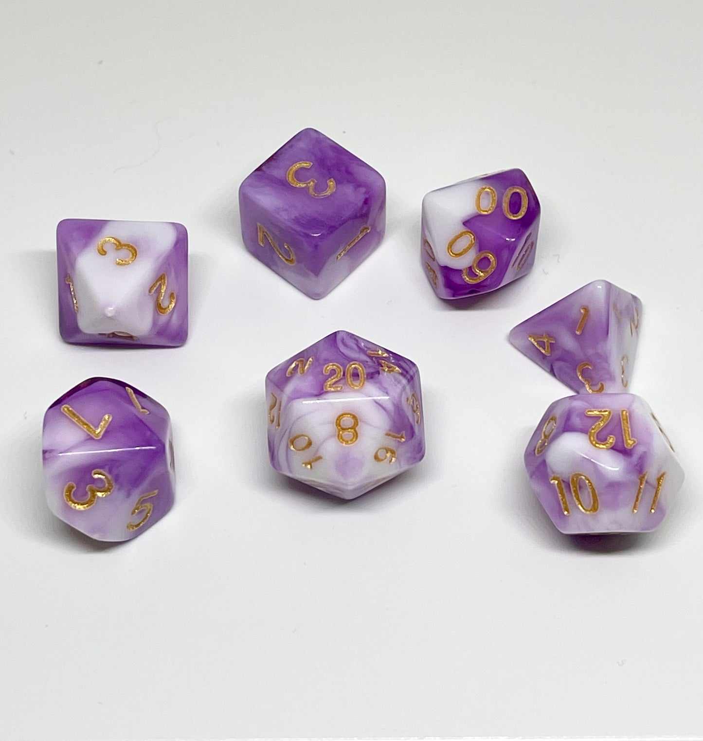 Purple & White Acrylic 7pc Dice Set