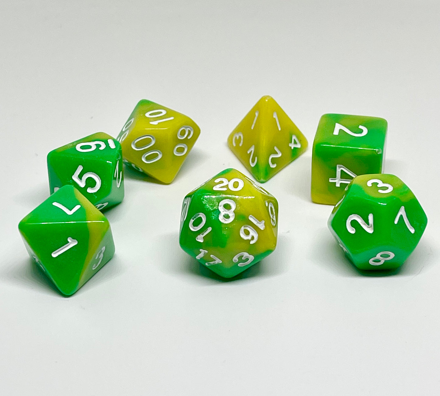 Green & Yellow Acrylic 7pc Dice Set