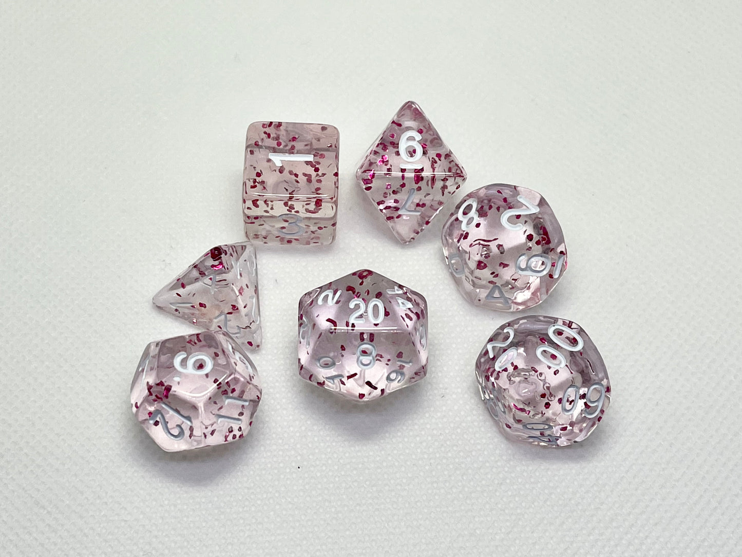 Pink Glitter Acrylic 7pc Dice Set